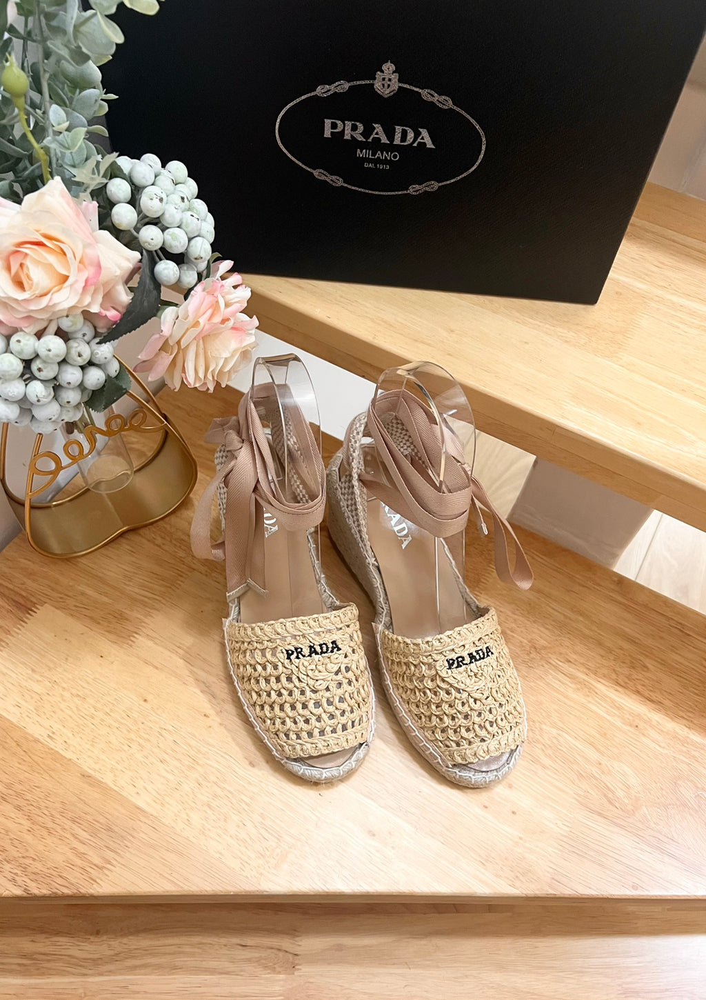P Braided round toe wedge heel lace-up sandals bucket shoes 0724070902