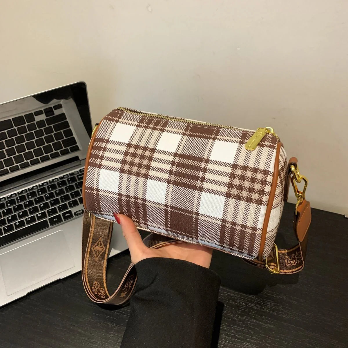 Shoulder Crossbody Pillow Bag Large Capacity Retro Check All-Match Bag 1024042713