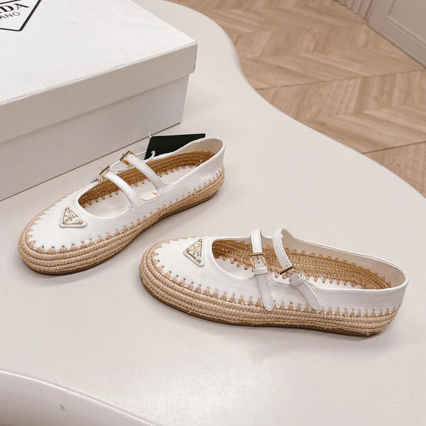 Raffia Straw Mary Jane Flat Single Shoes 1025051503