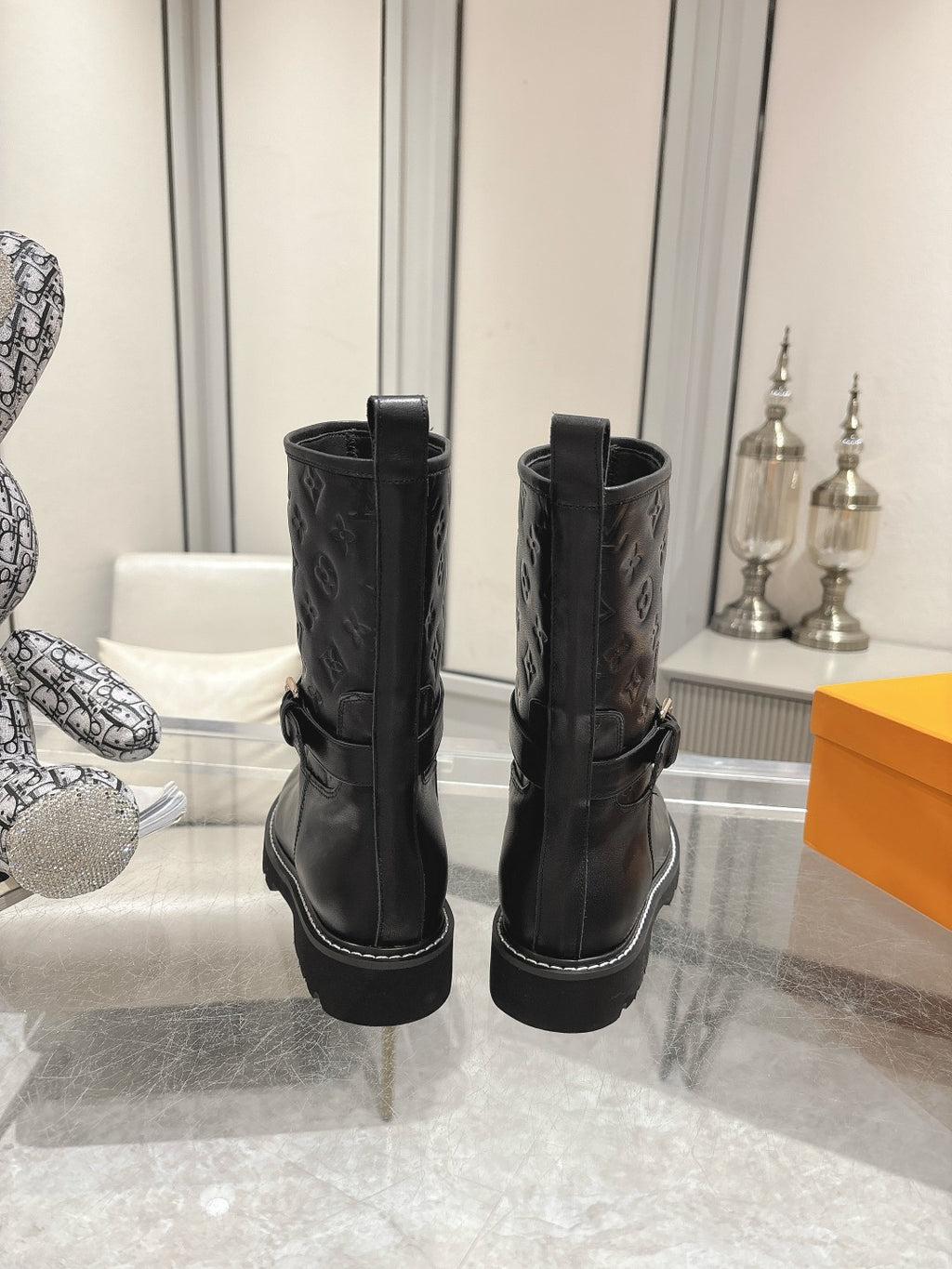 L stylish custom printed leather boots 0724102309