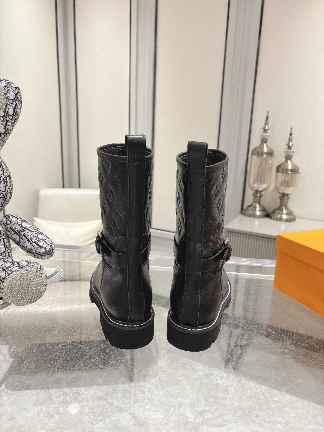 L stylish custom printed leather boots 0724102309