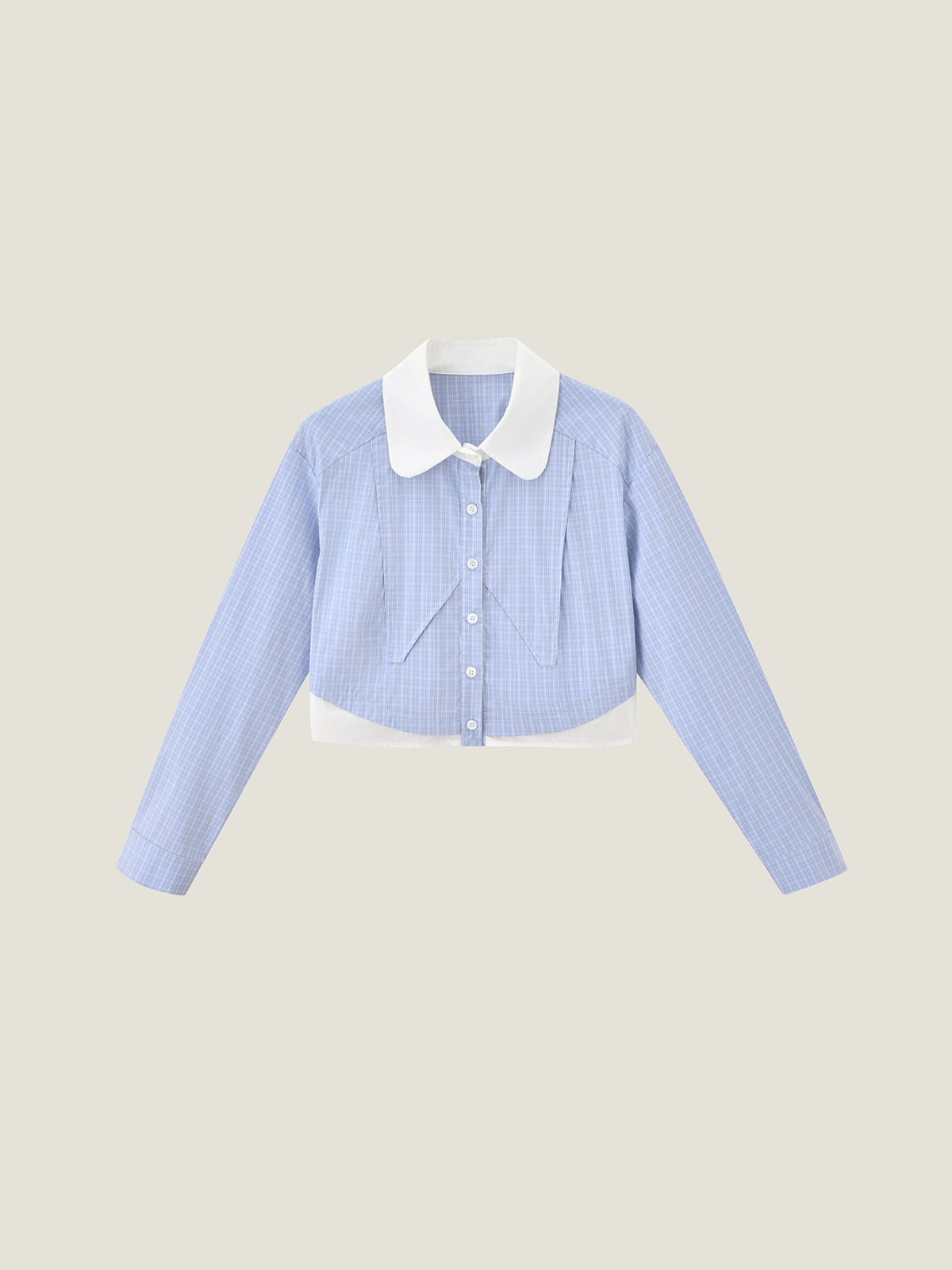 Preppy Blue Grid Cropped Long Sleeve Shirt | KINS CLASS