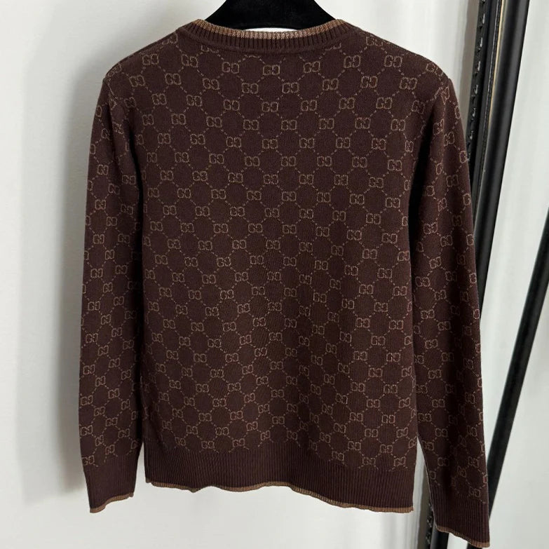 Color-blocked floral print crew neck knit sweater 1025092324