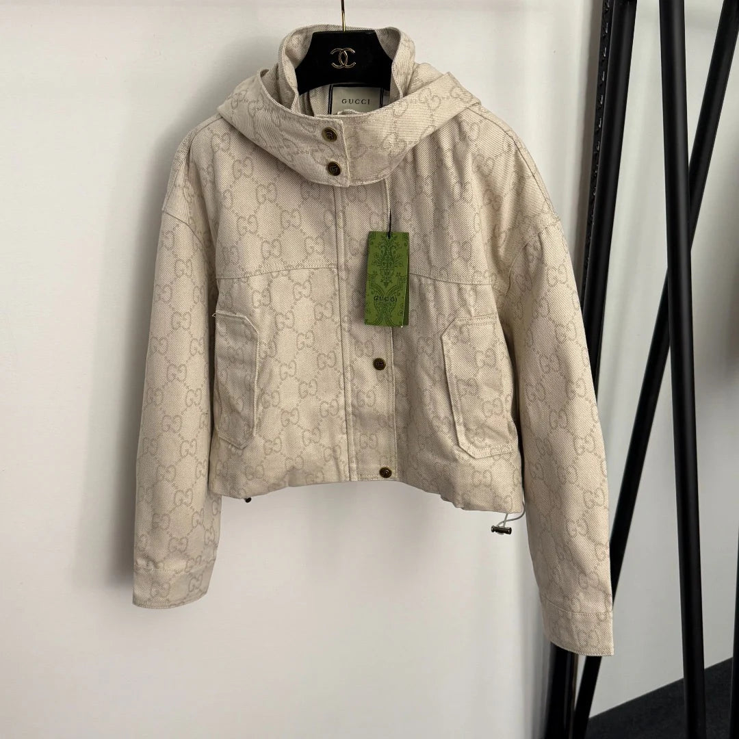 Long-sleeved hooded short trench coat 1425123010