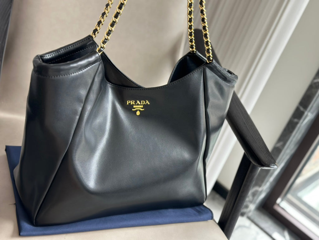 P black and gold double chain tote bag 0724111216