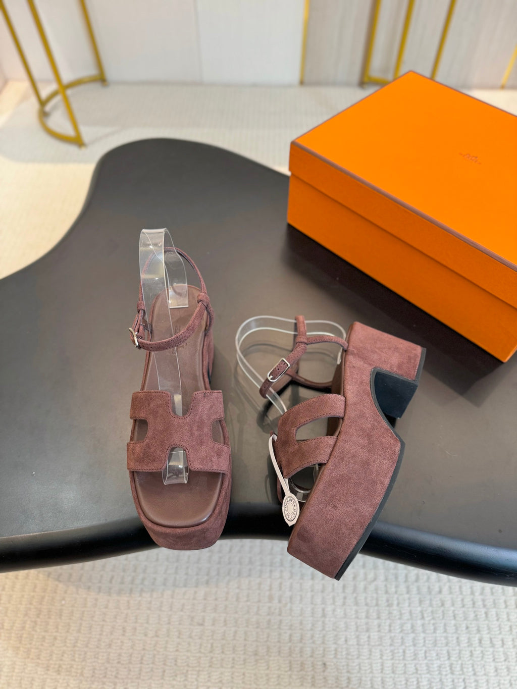 H classic chunky heel suede platform sandals 0724112702
