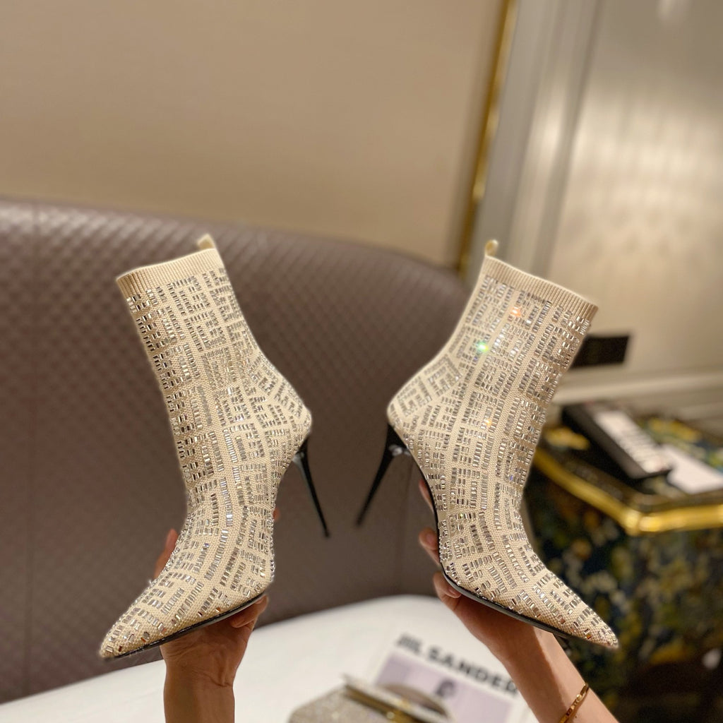 BRM Catwalk style pointed toe full diamond knitted ankle boots 0724090505