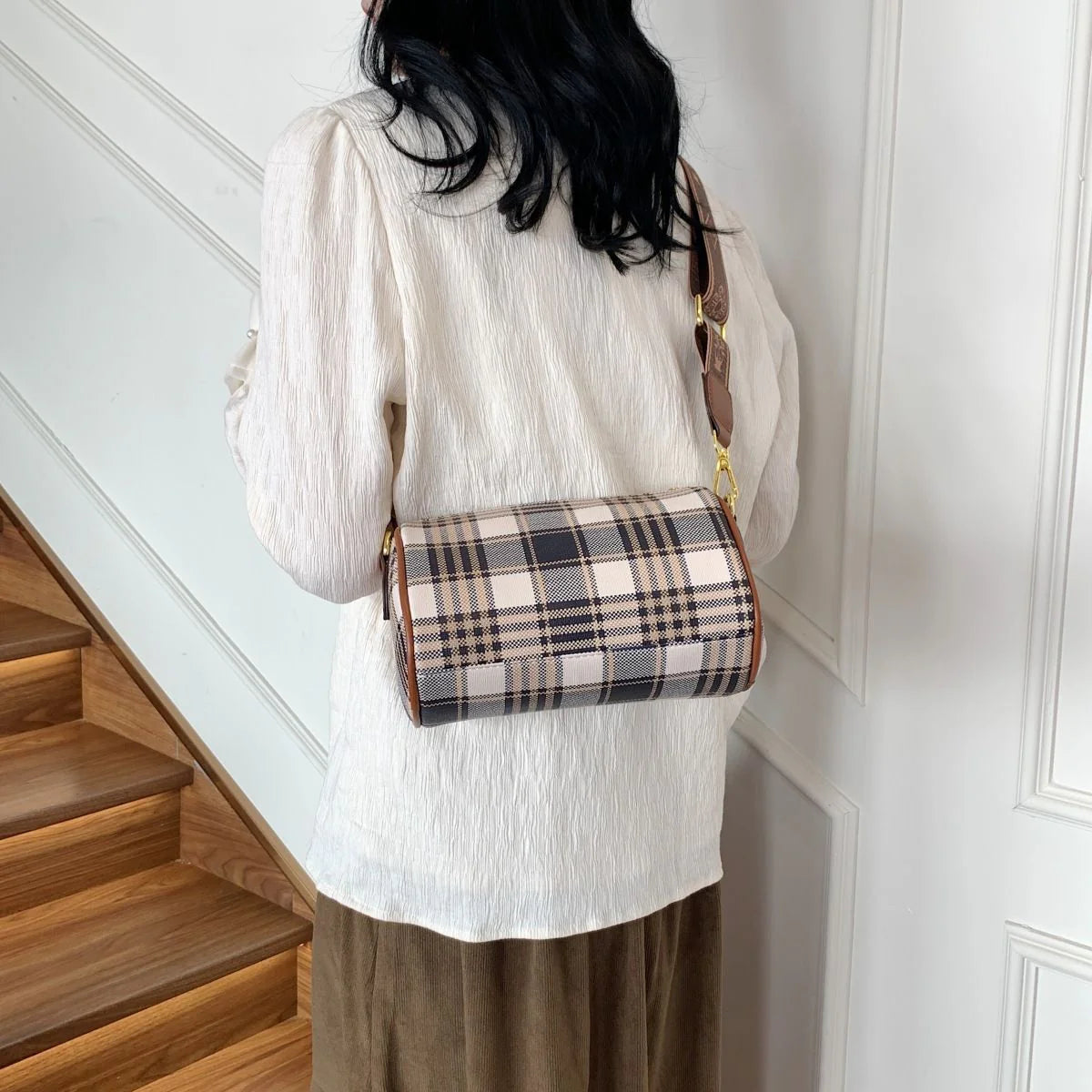 Shoulder Crossbody Pillow Bag Large Capacity Retro Check All-Match Bag 1024042713