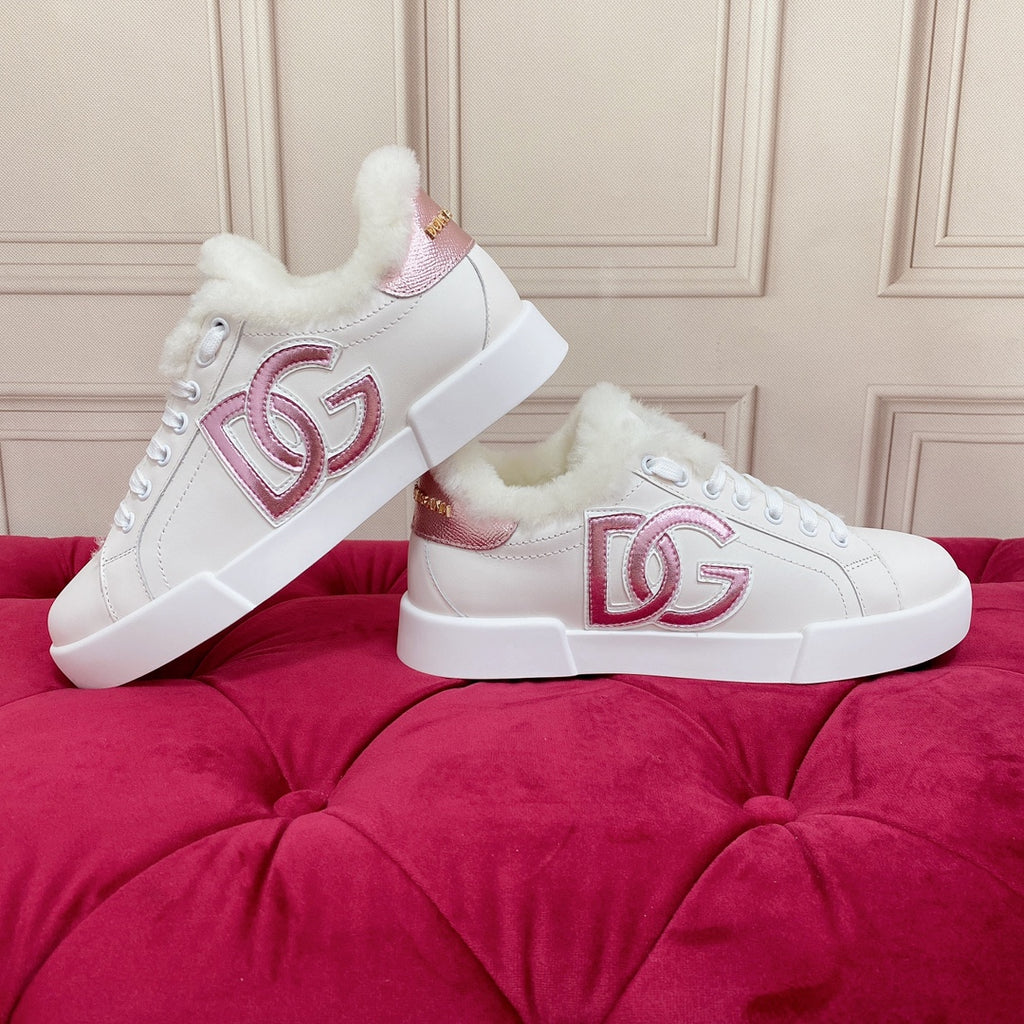 New White Wool Lined Flat DG Sneakers XC24092322