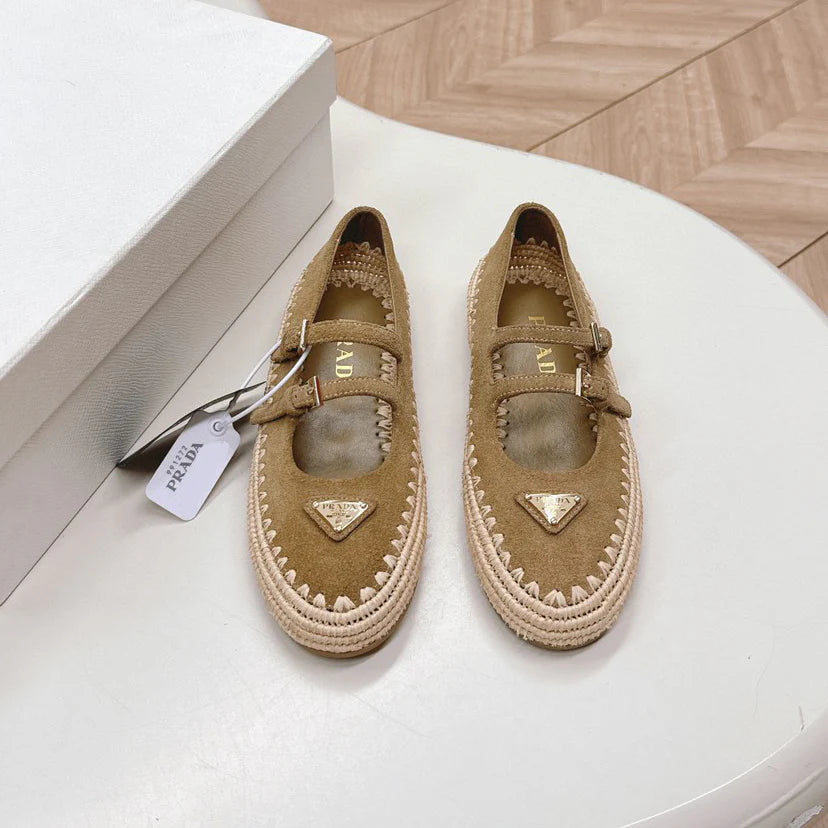 Raffia Straw Mary Jane Flat Single Shoes 1025051503