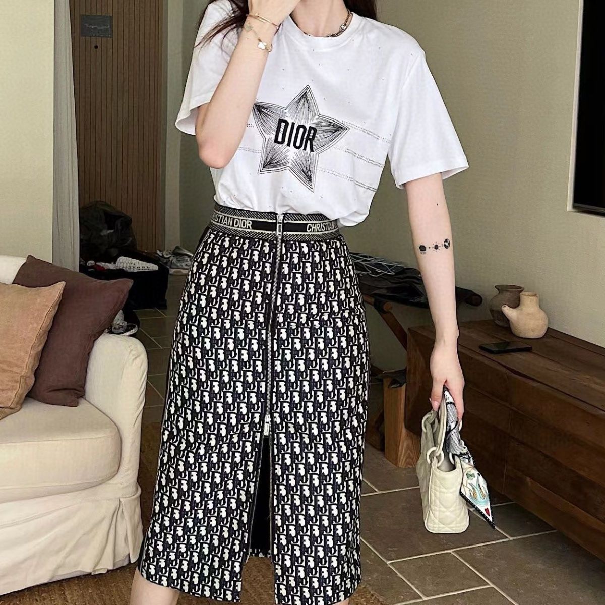 New style front center zipper side letter skirt women PD10041324