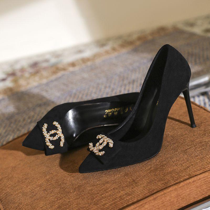 Pointed Toe Soft Black High Heels 0823112307