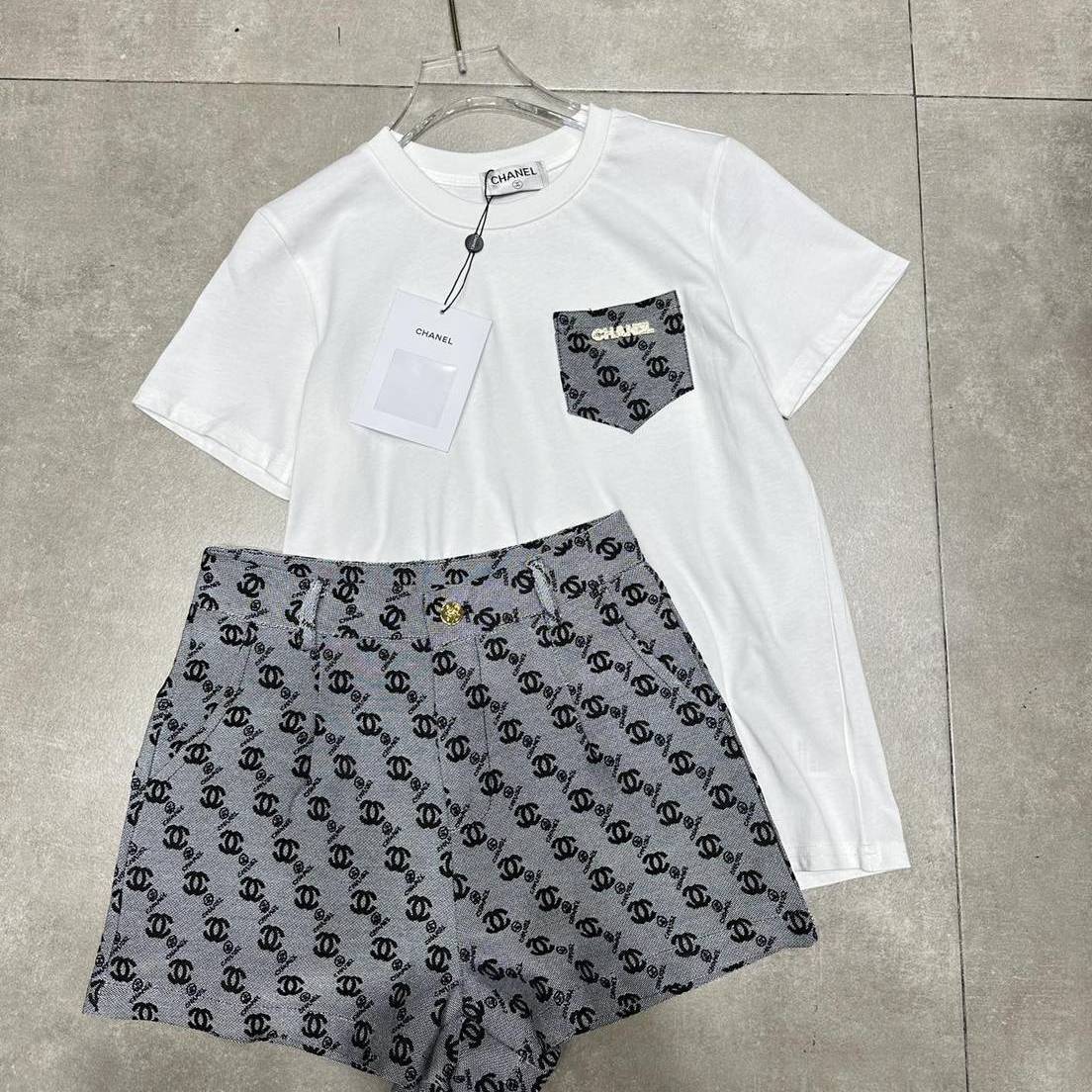 New Style All-match Pocket Embroidered T-shirt Set 1024040305