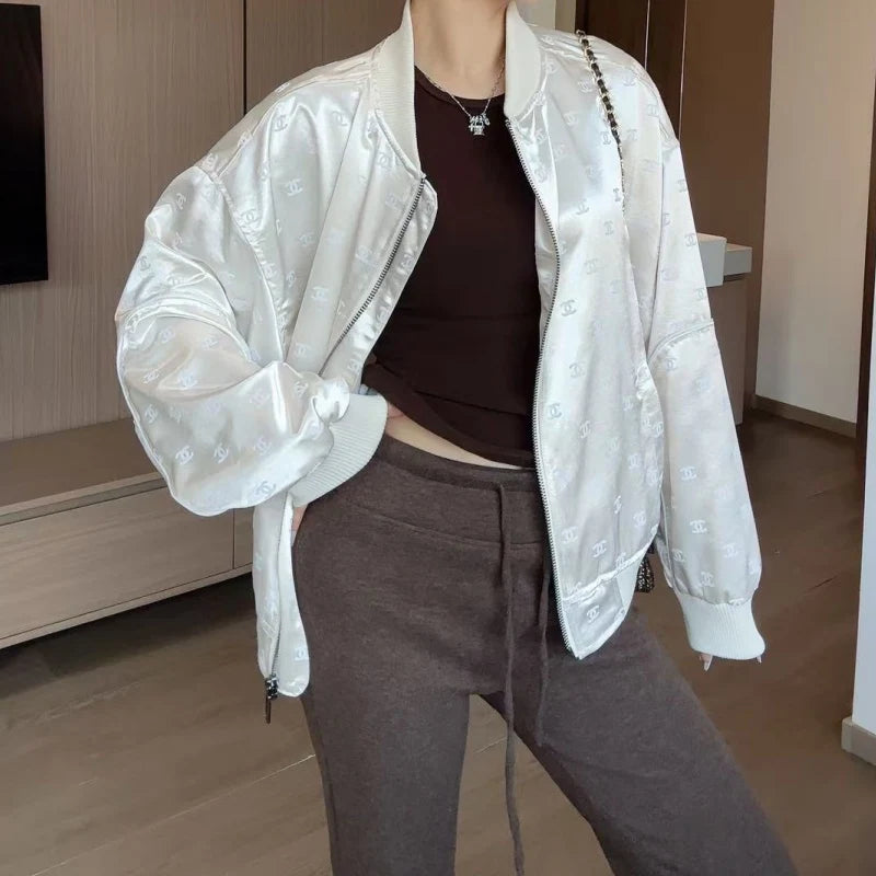 New Fashion Women CC Satin Jacquard Bomber Jacke DM1326091810