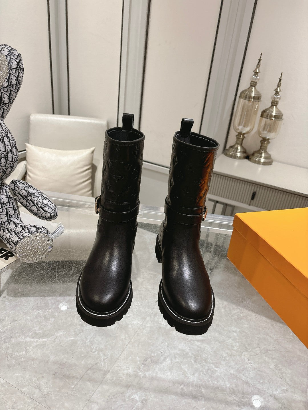 L stylish custom printed leather boots 0724102309