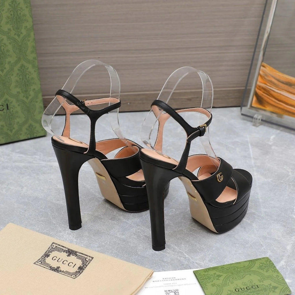 New Black Leather G Logo women's fashion high-heeled(custom style, need wait 15days after payment)