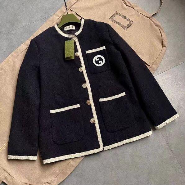 Original Standard High Quality Retro Navy Blue Long Sleeve Cardigan Small Style Fashionable coat-PD052024011705