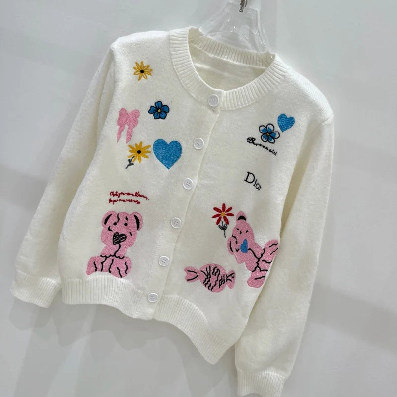 New Fashion Women's Cartoon Embroidery Knit Cardigan DM1326092024