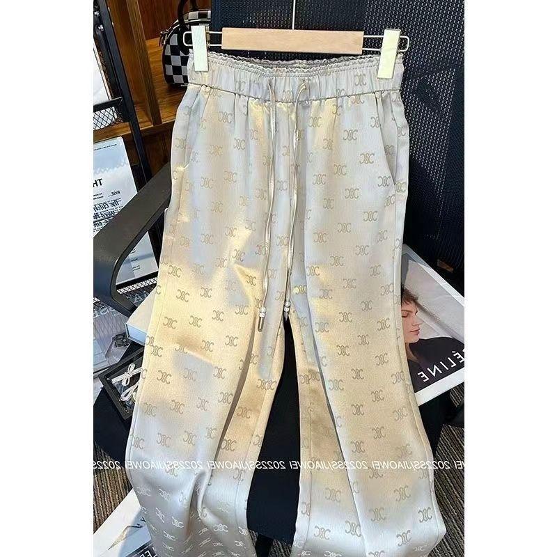 New Printed Straight Leg Pants Casual Pants Satin 1024042716