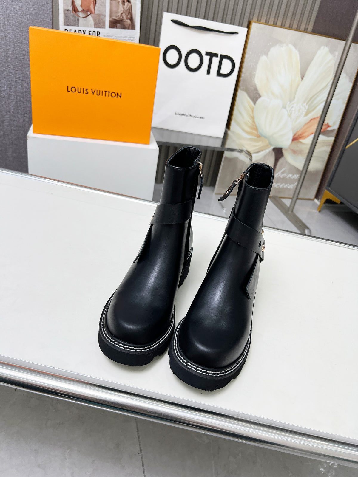 L fashion printed leather boots 0724102313