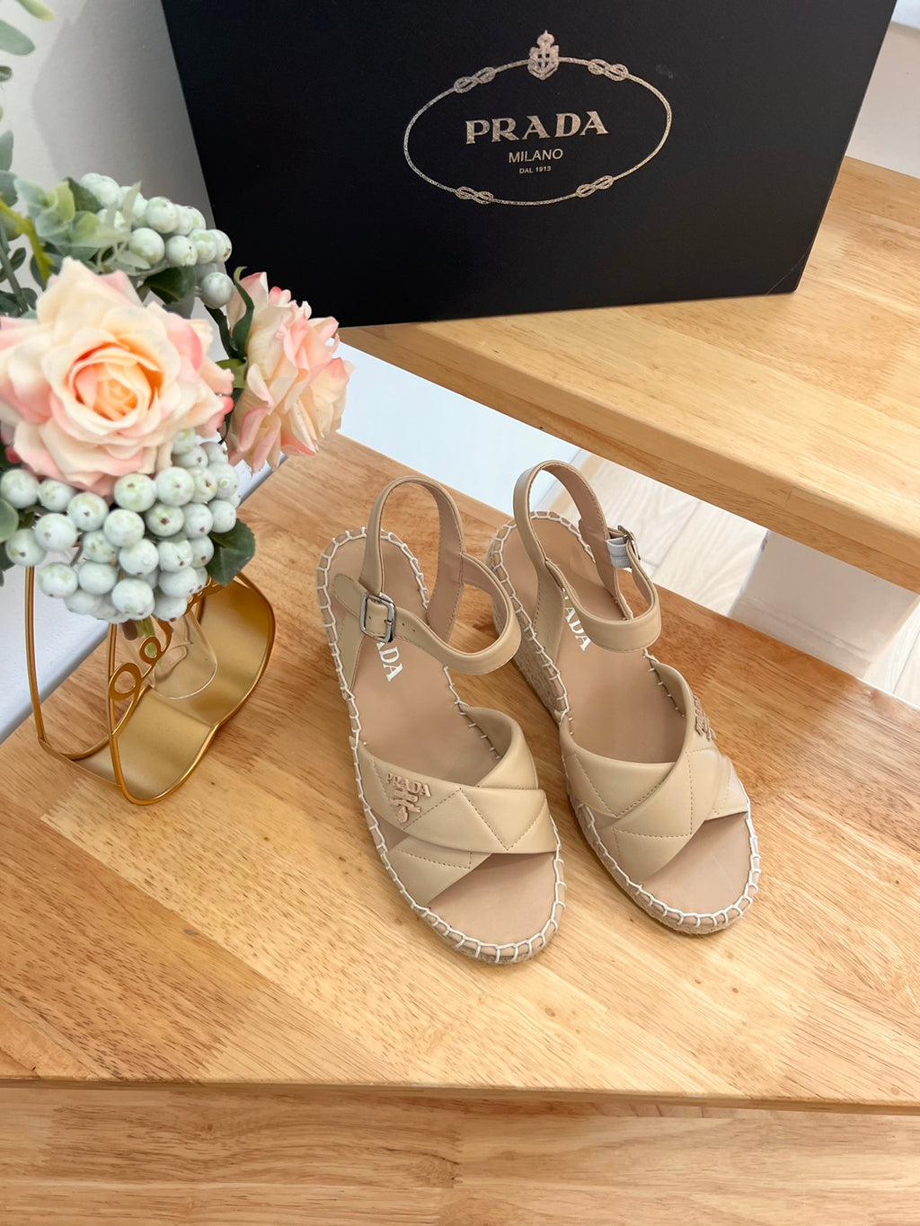 P Braided round toe wedge heel lace-up sandals bucket shoes 0724070904