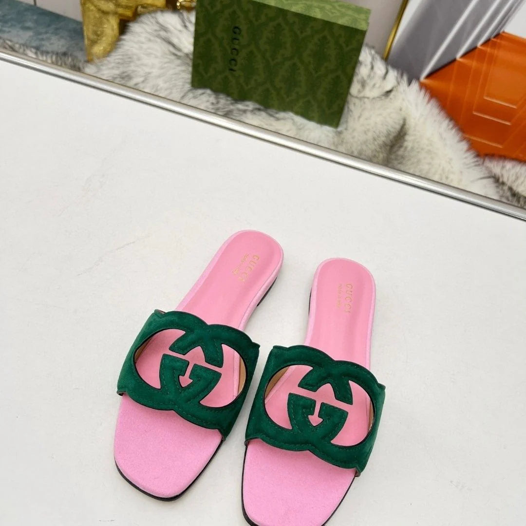 New Classic Leather Embossed Square Toe Plus Size Flat Sandals 1024062719
