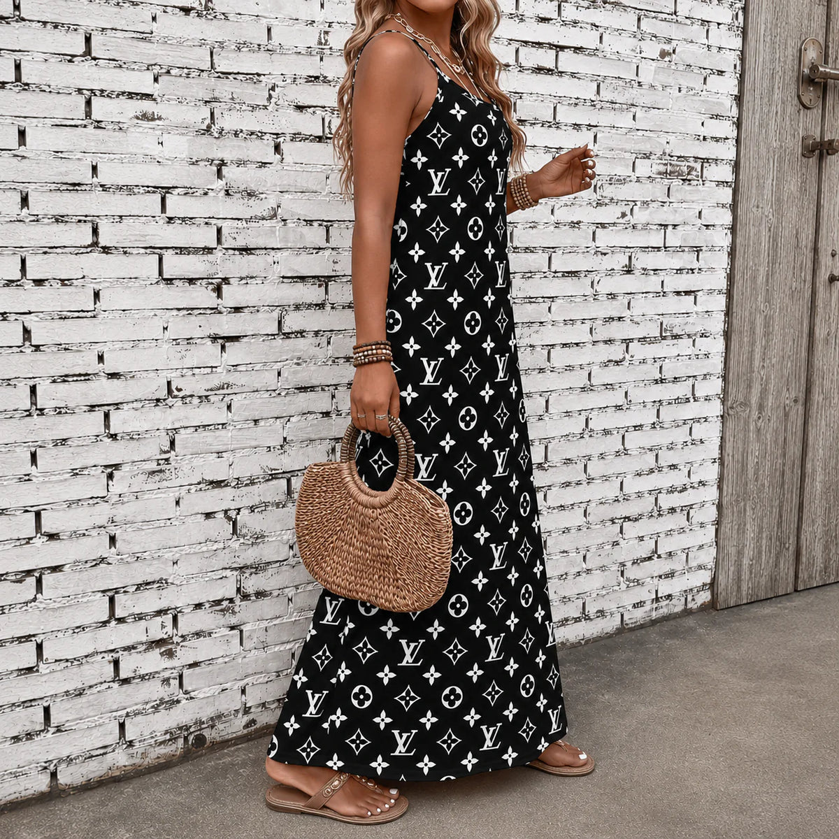 Classic Print V-Neck Pocket Cami Dress 3D1026070902