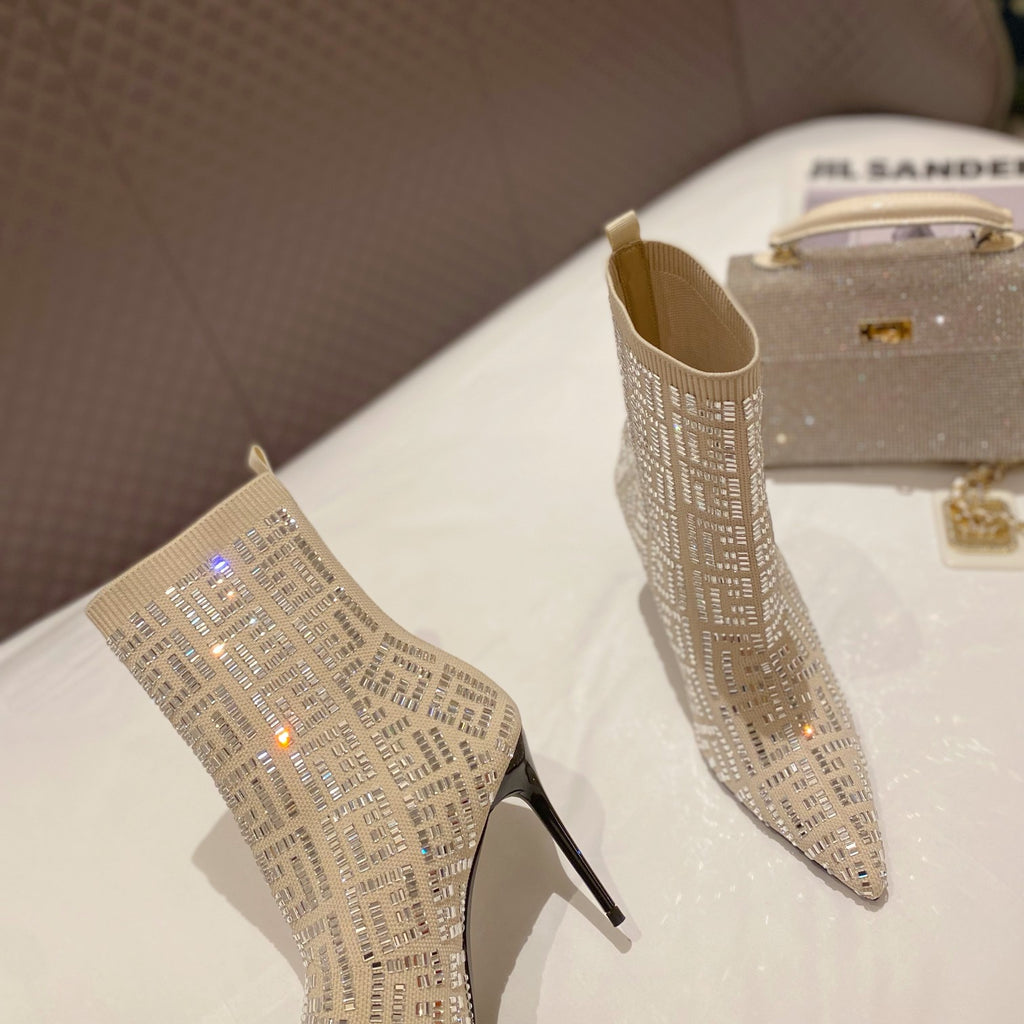 BRM Catwalk style pointed toe full diamond knitted ankle boots 0724090505
