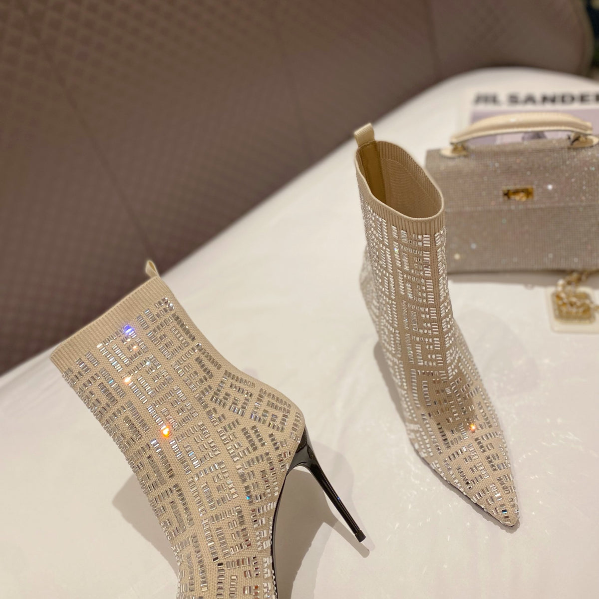 BRM Catwalk style pointed toe full diamond knitted ankle boots 0724090505