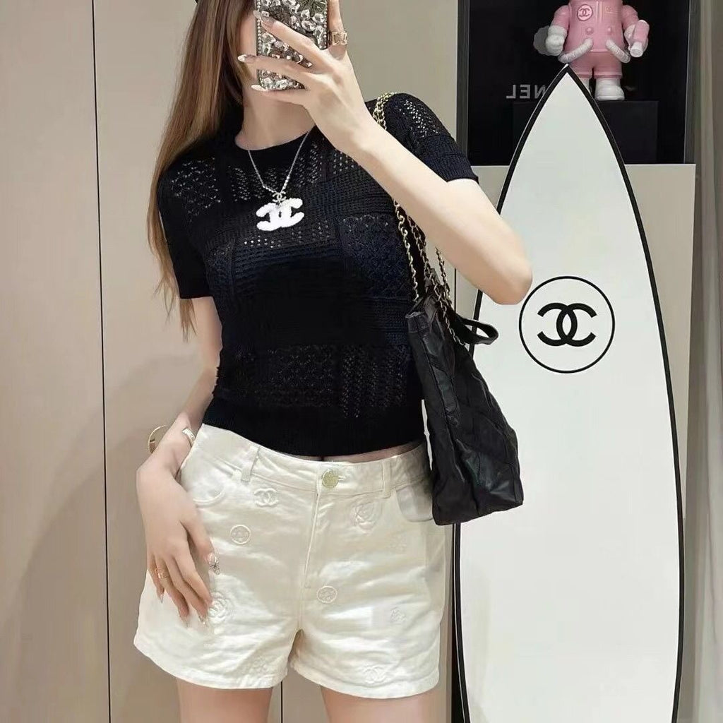 Summer new style hollow round neck knitted top 0724052203