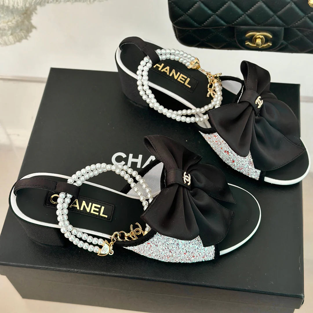 New Fashion Versatile Pearl Bow Sandals 1024070118