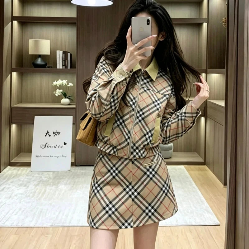 New Fashion Women's BBR Plaid 2 Piece Skirt Set DM1326092013