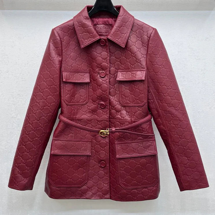 New Women's Leather Jacket with Belt - Stylish and Versatile 1025102401