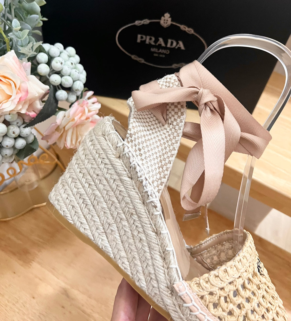 P Braided round toe wedge heel lace-up sandals bucket shoes 0724070902