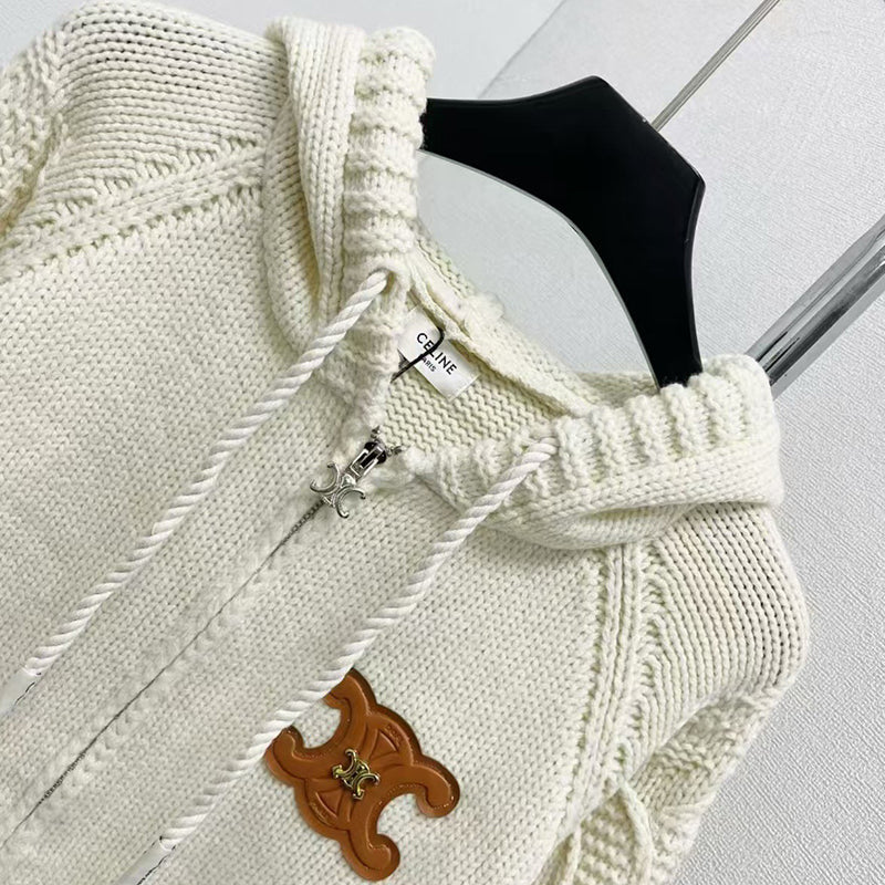 New loose knit hooded Fried Dough Twists cardigan 1024092917