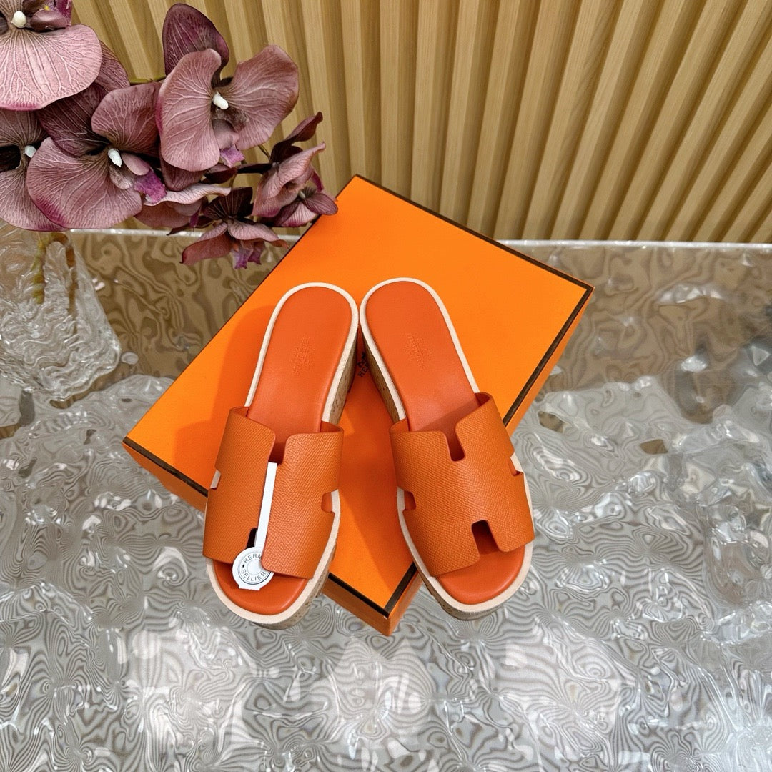 HM thick-soled platform slippers with wooden bran soles 0724082803