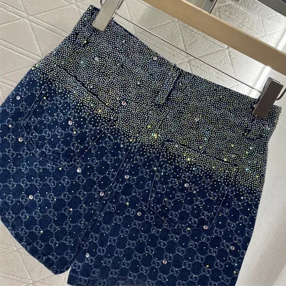 New Arrival Lapel jacquard hot diamond shirt fashion shorts　1025042810