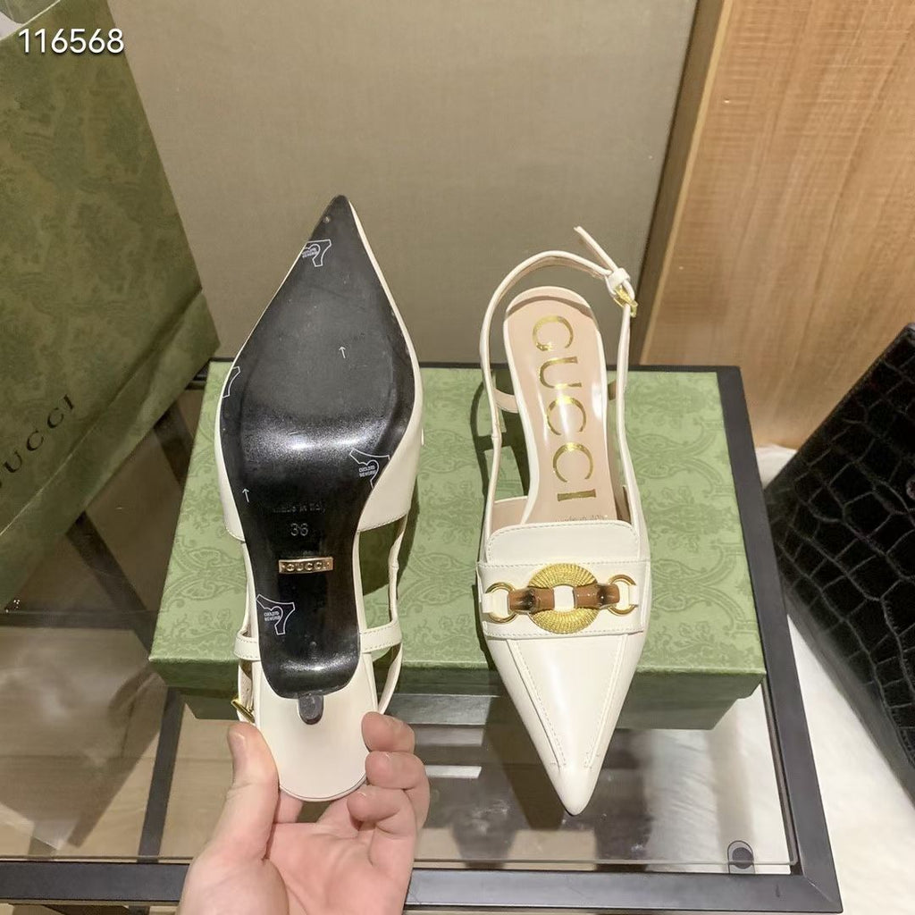 Black and White Handmade V Logo 5cm Heeled Women's high-heeled
