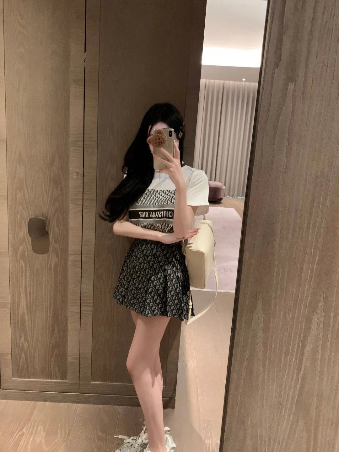 New Classic Letter Short-sleeved T-shirt High Waist Jacquard Pleated Skirt 1024062706