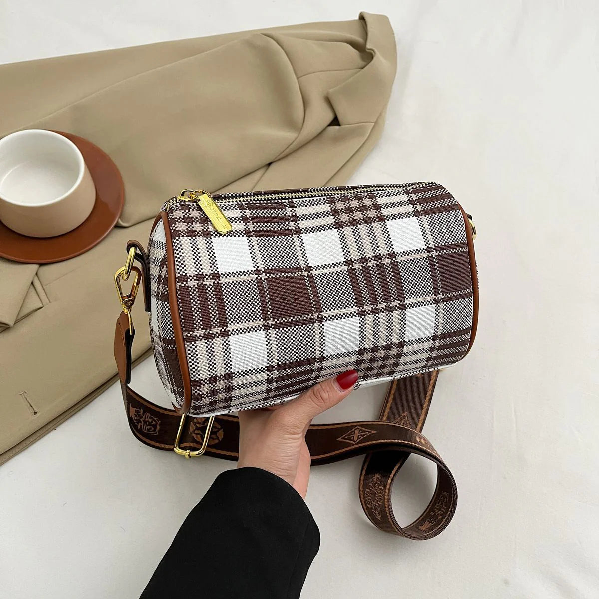 Shoulder Crossbody Pillow Bag Large Capacity Retro Check All-Match Bag 1024042713