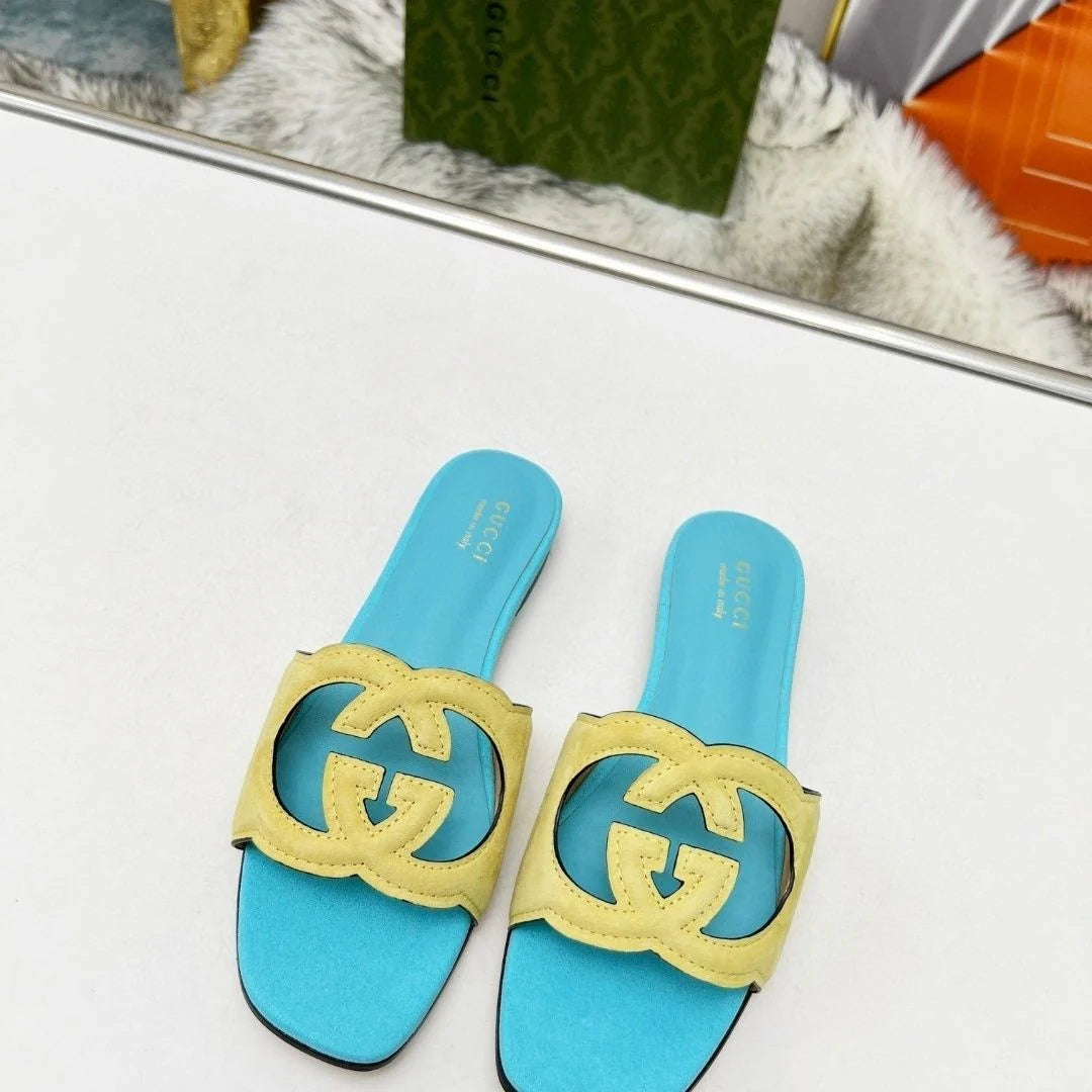 New Classic Leather Embossed Square Toe Plus Size Flat Sandals 1024062719