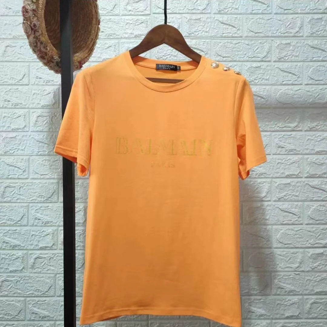 New Short Sleeve Bronzing Letter Cotton Loose T-Shirt 1024071806