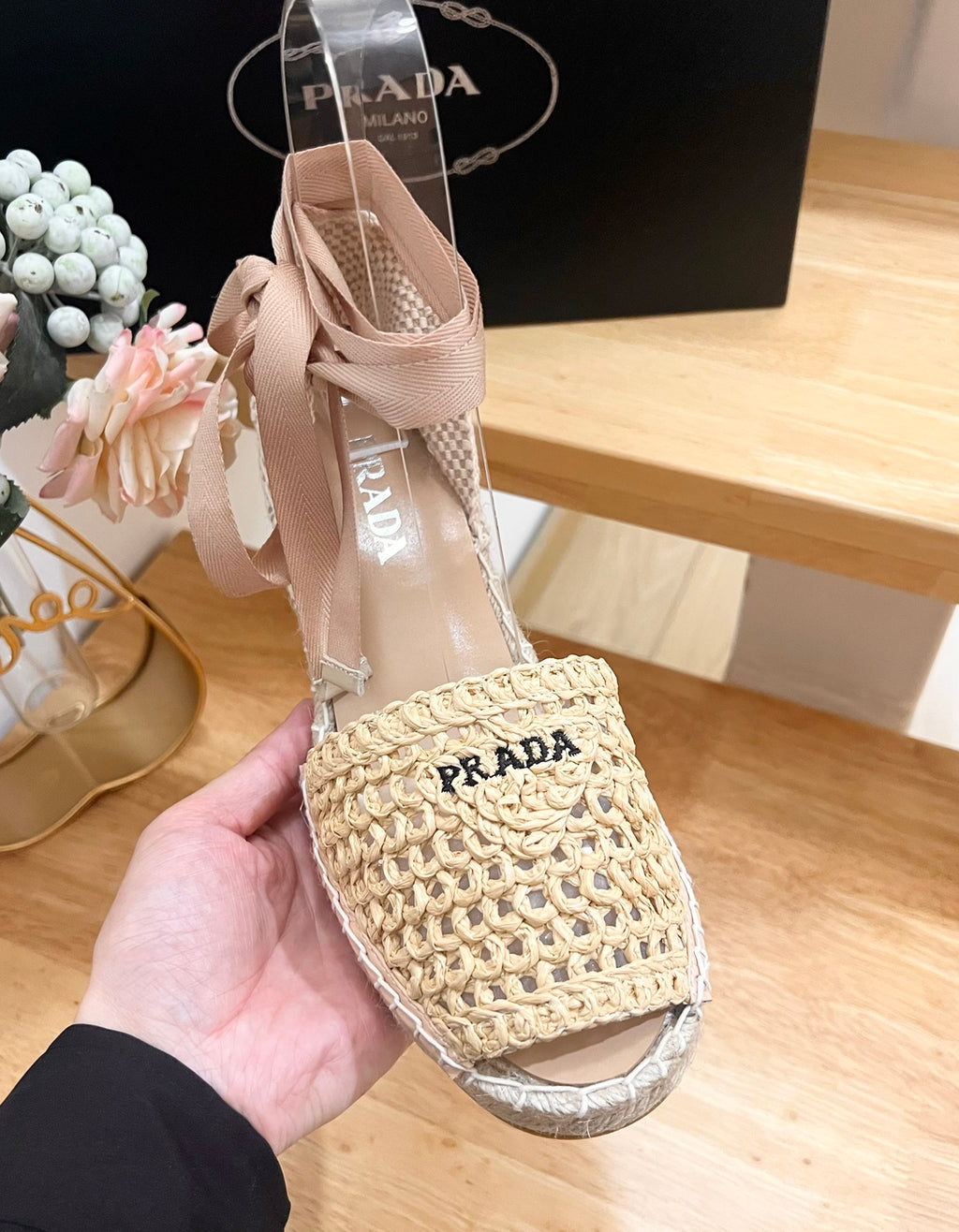 P Braided round toe wedge heel lace-up sandals bucket shoes 0724070902