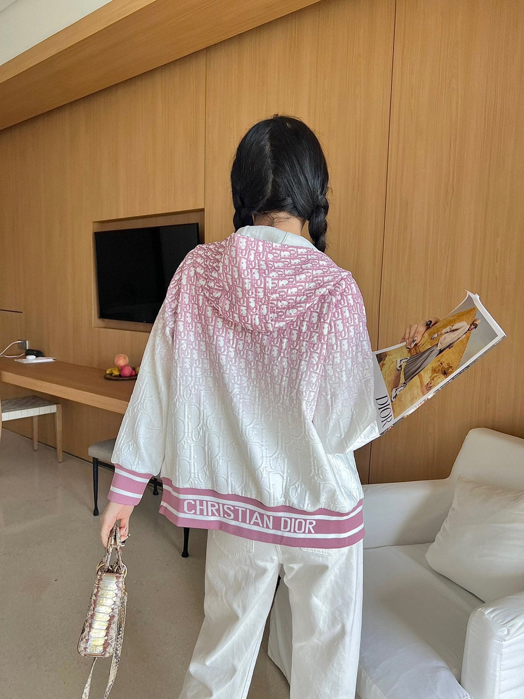 Jacquard letter smudged positioning print hooded jacket XC0823092719