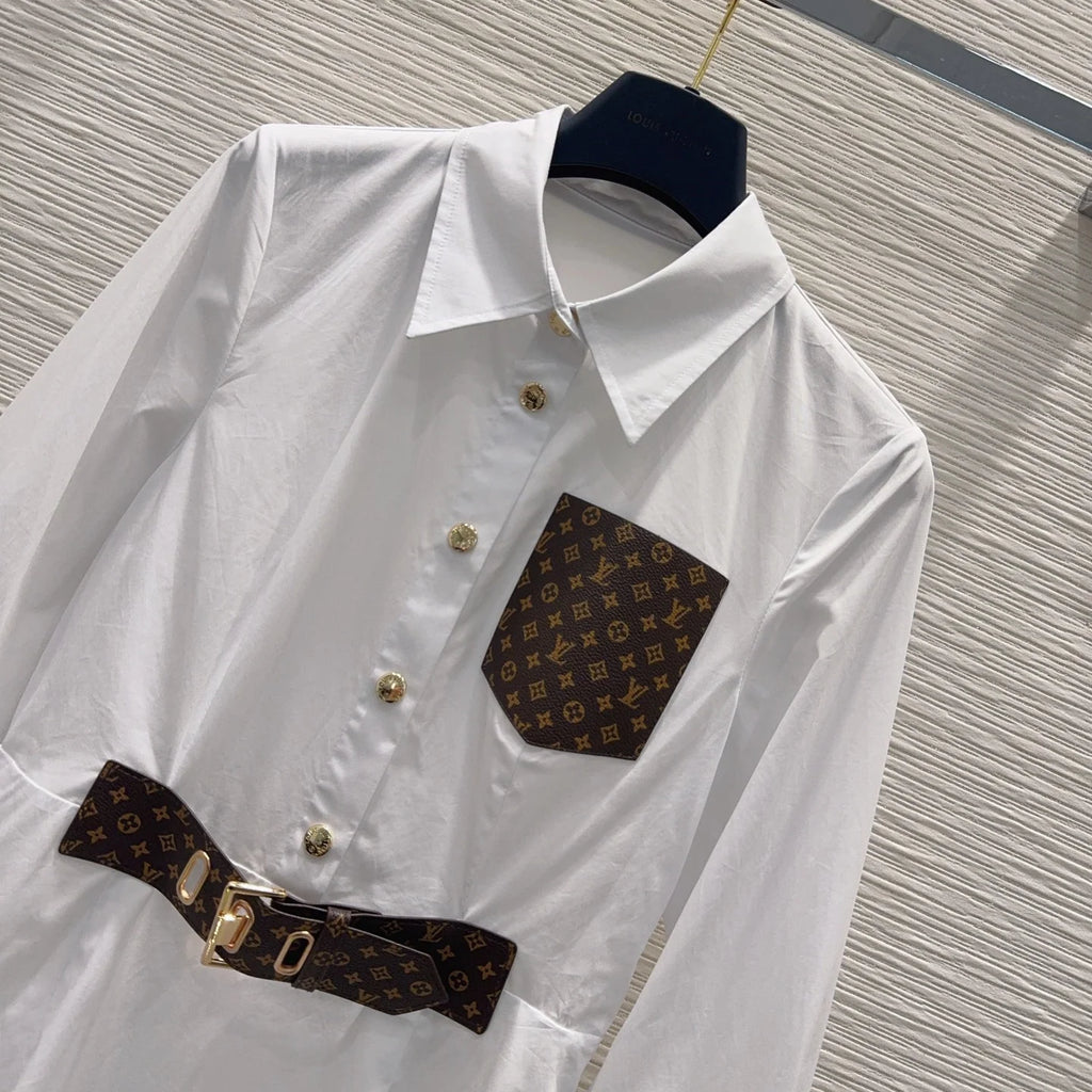 Spring new arrival lapel collar belted shirt dress 1426020208