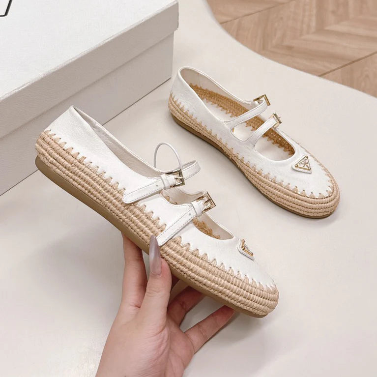 Raffia Straw Mary Jane Flat Single Shoes 1025051503