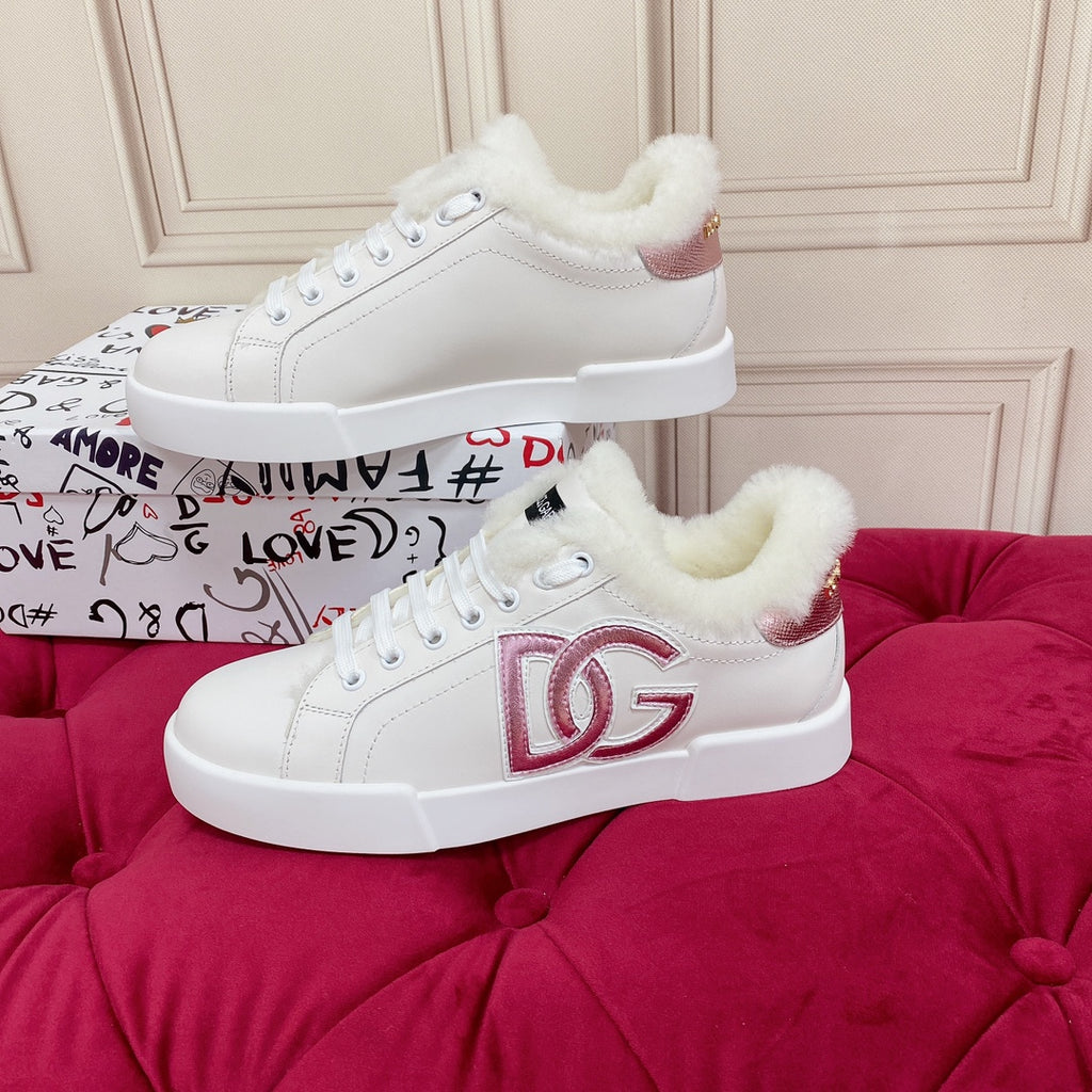 New White Wool Lined Flat DG Sneakers XC24092322