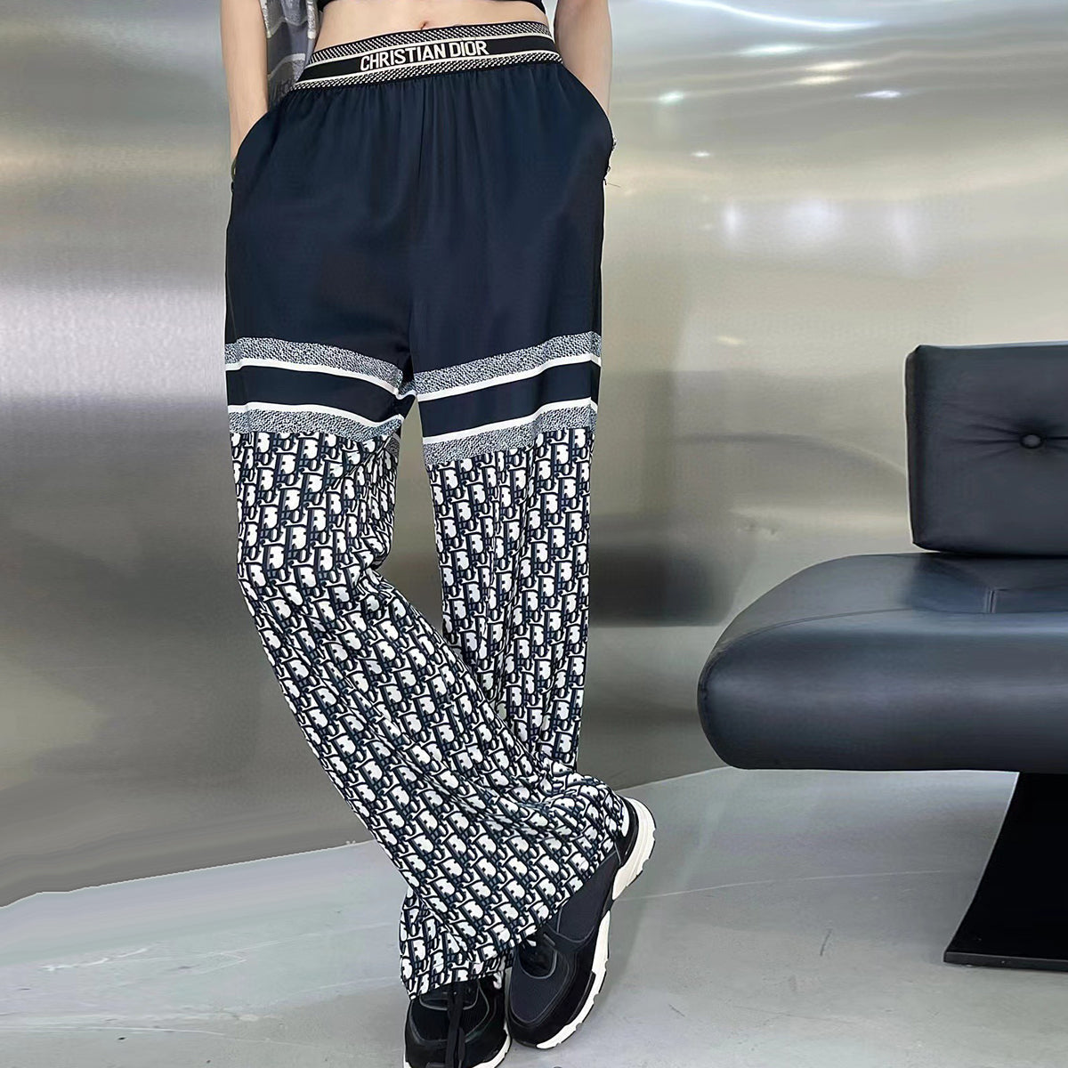 Spring and summer color contrast stitching wide leg pants MM10041417