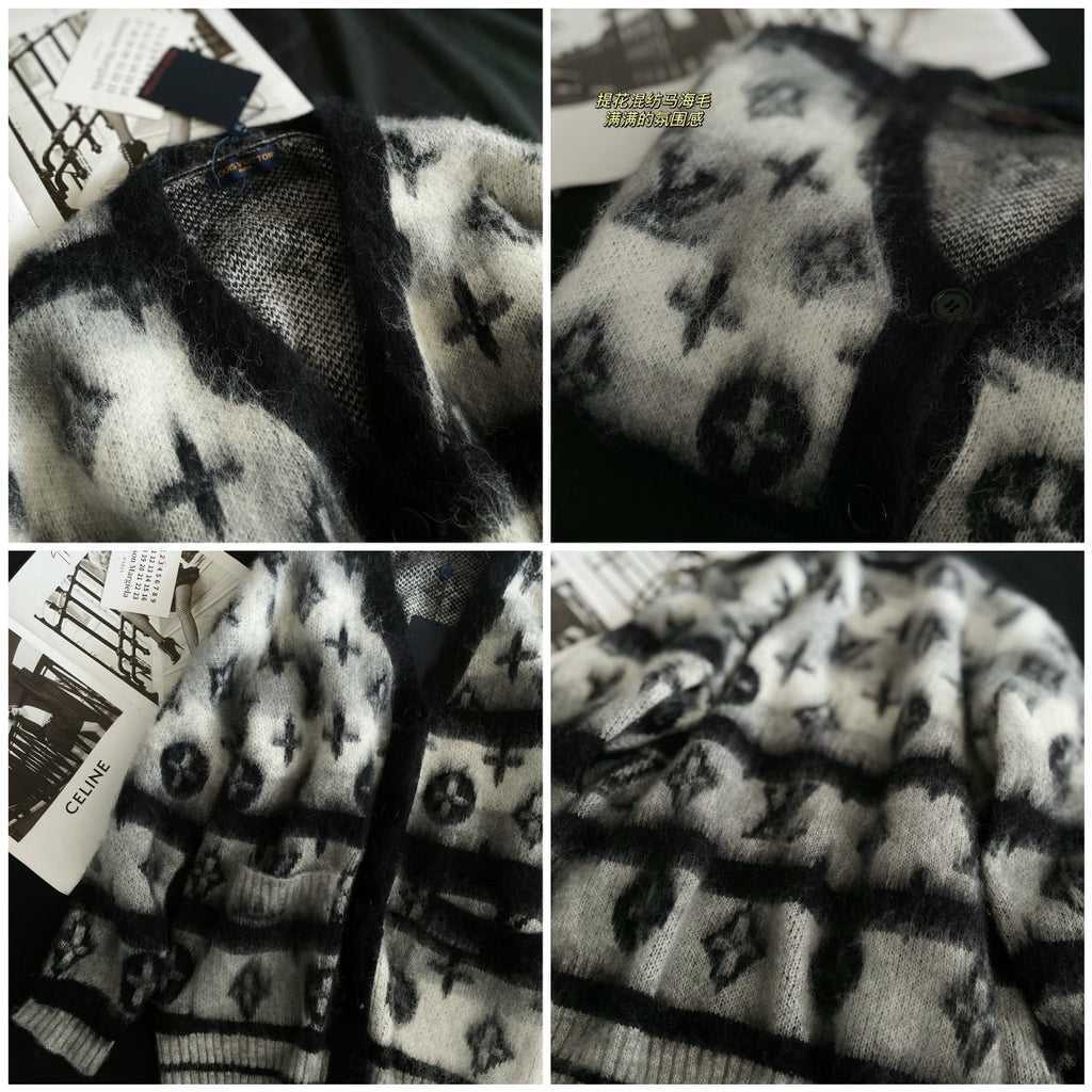 Gradient black jacquard sweater cardigan XC0823101303