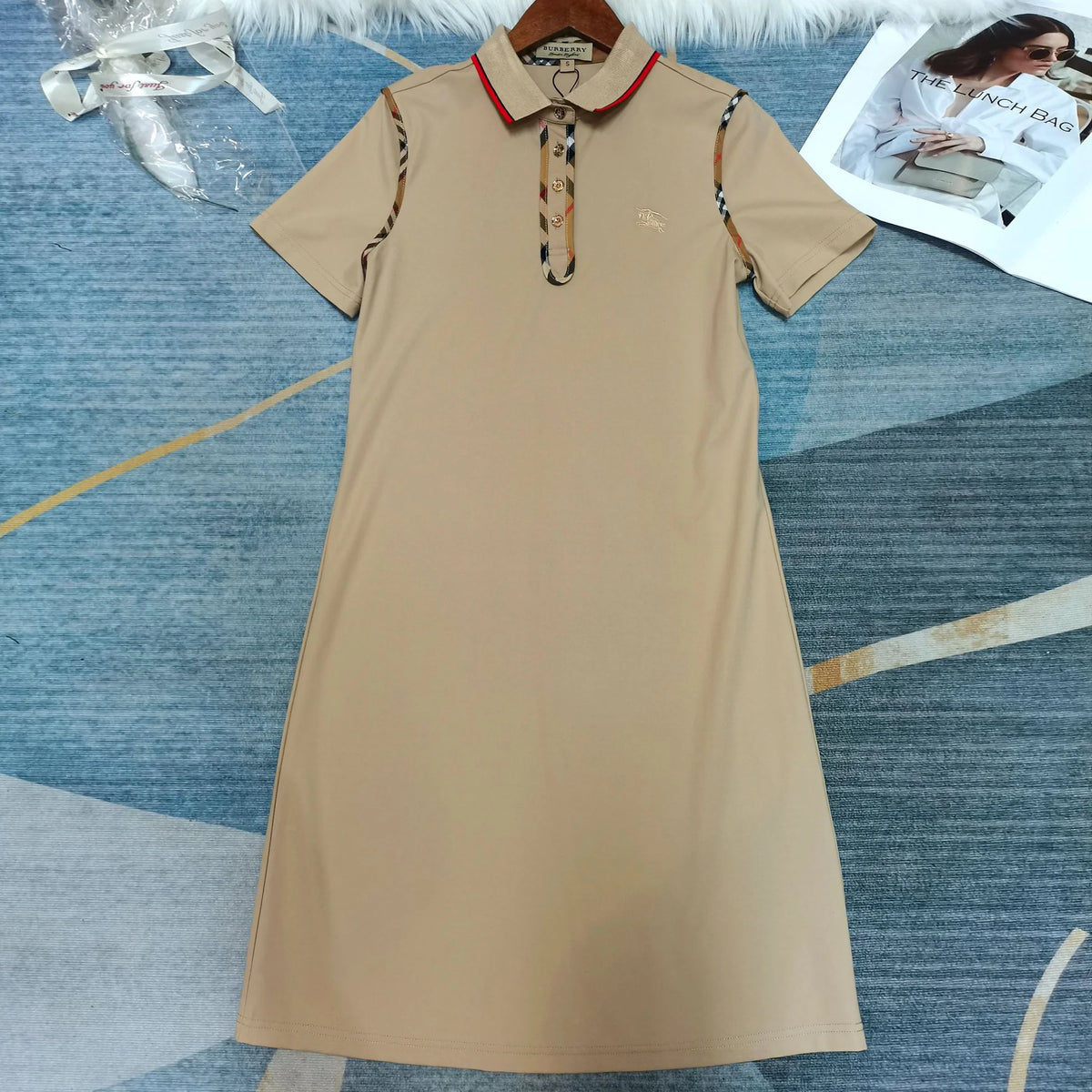 New Classic Ribbon Lapel Patchwork Dress 1025051322